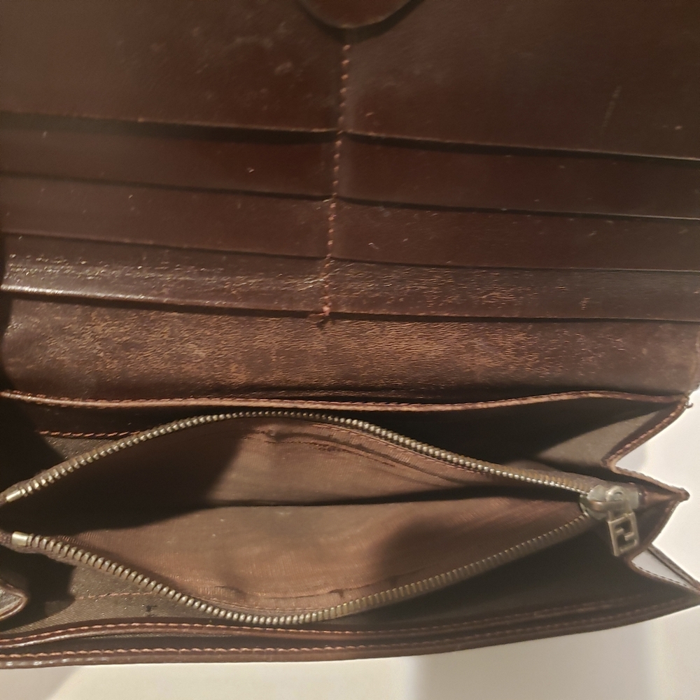 💖100% Authentic Vintage FENDI Zucca FF Logo Canvas & Leather Continental Wallet - Picture 11 of 16